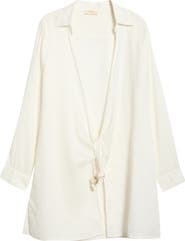 Elan Tie Front Long Sleeve Linen Cover-Up