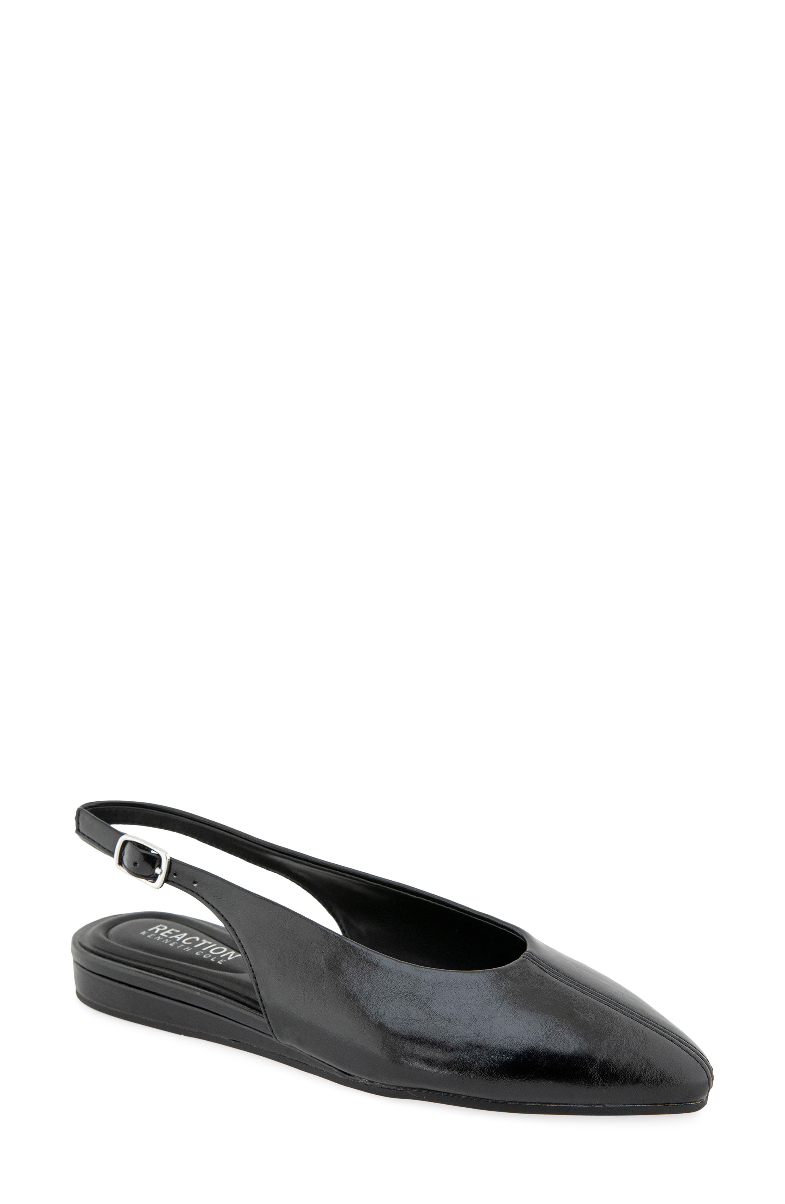 Brianna Faux Leather Slingback Flat, Main, color, BLACK
