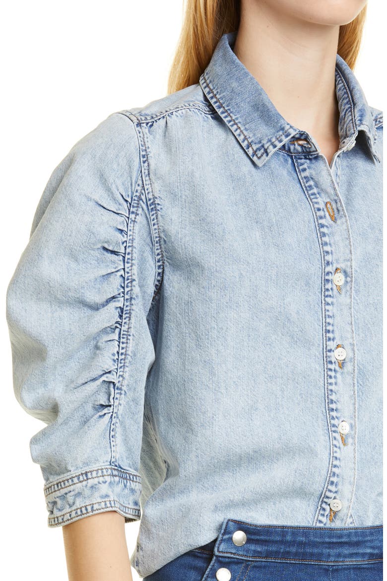 Puff Sleeve Denim Shirt, Alternate, color, CRESTHAVEN