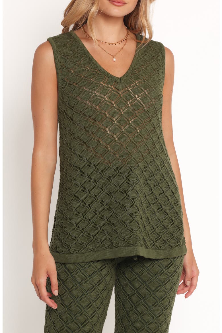 Sable Pointelle Stitch Cotton Sweater Vest, Main, color, OLIVE