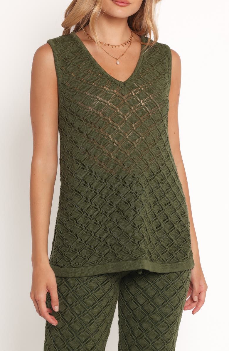 Petal & Pup Sable Pointelle Stitch Cotton Sweater Vest, Main, color, Olive