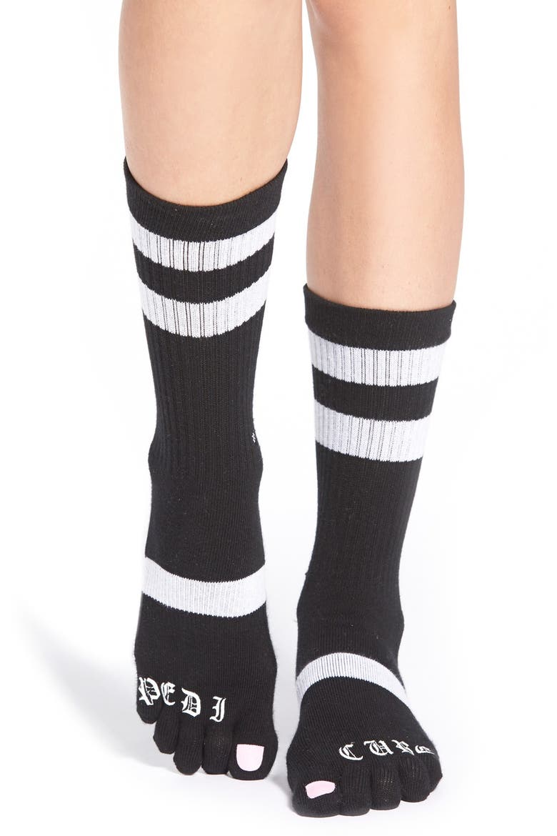 x Rihanna 'Pedi Cure' Crew Toe Socks, Main, color, BLACK