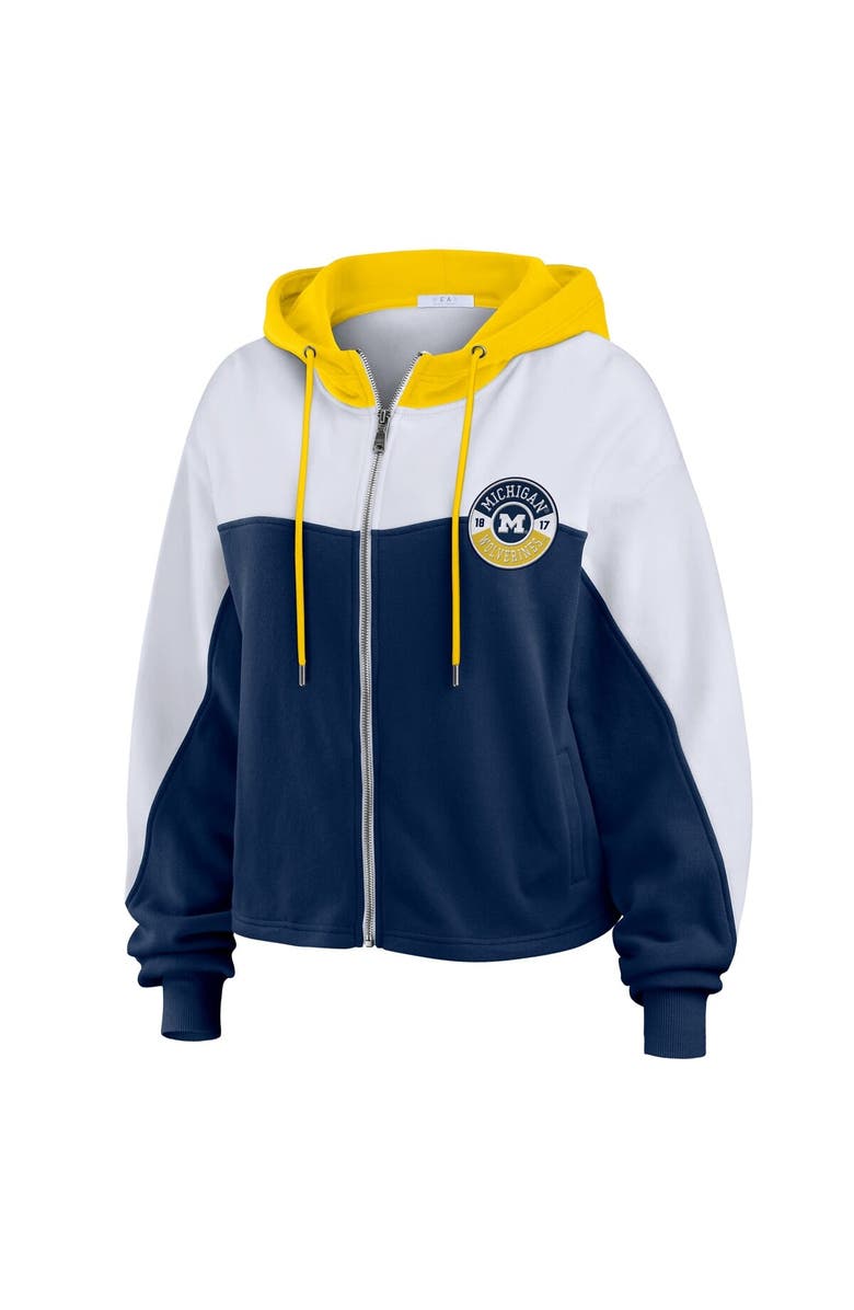 WEAR by Erin Andrews Women's WEAR by Erin Andrews Navy/White Michigan Wolverines Color-Block Full-Zip Hoodie, Alternate, color, Navy