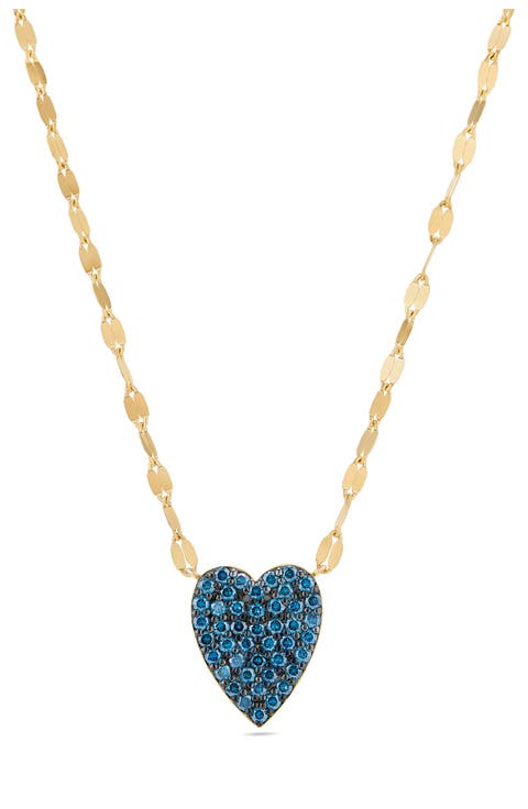 14K Gold Blue Diamond Heart Pendant Necklace