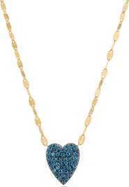 LANA 14K Gold Blue Diamond Heart Pendant Necklace