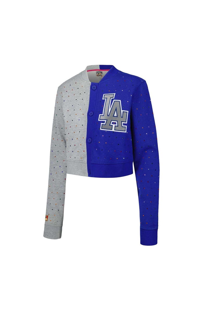 Terez Women's Terez Gray/Royal Los Angeles Dodgers Cropped Button-Up Cardigan, Alternate, color, 