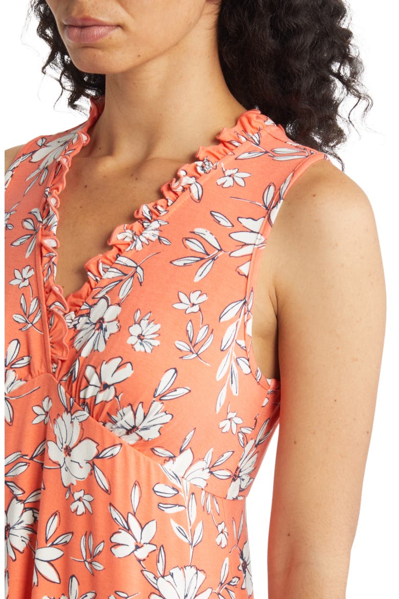 Floral Print Ruffle Empire Waist Dress, Alternate, color, CORAL/ IVORY