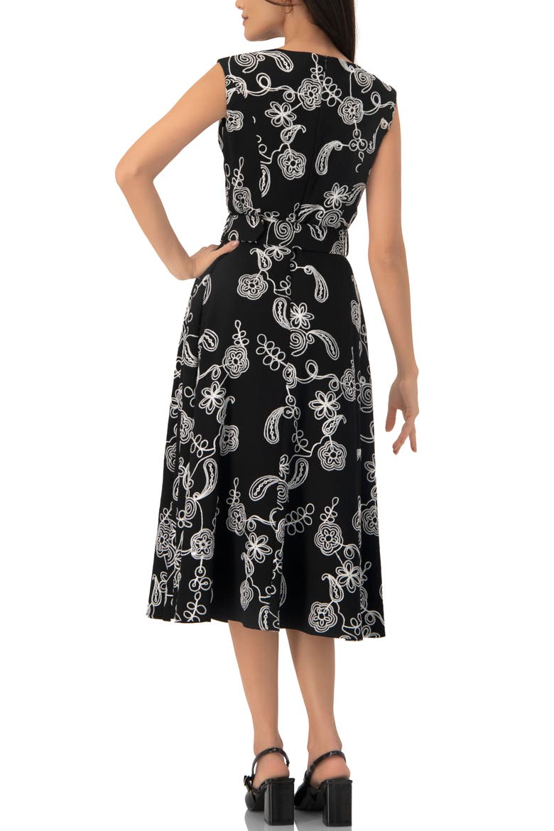 Embroidered Belted Midi Dress, Alternate, color, Black