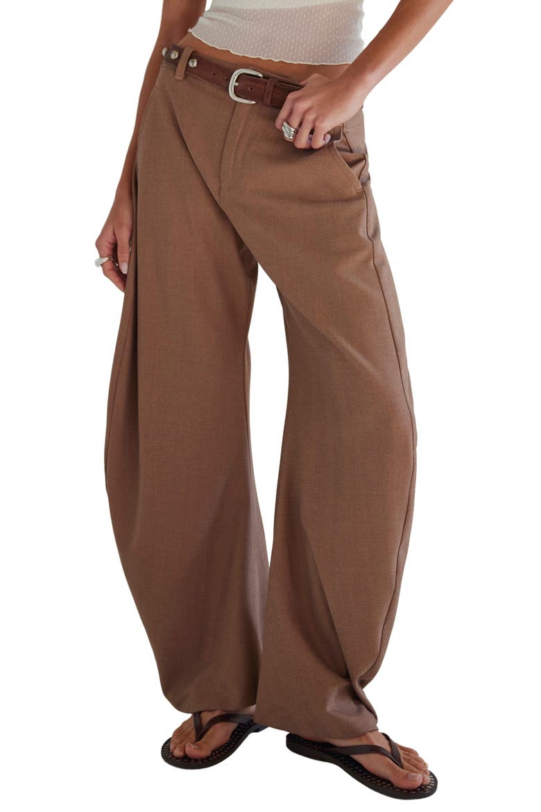 Spotlight Pinstripe Barrel Leg Pants, Main, color, BROWN