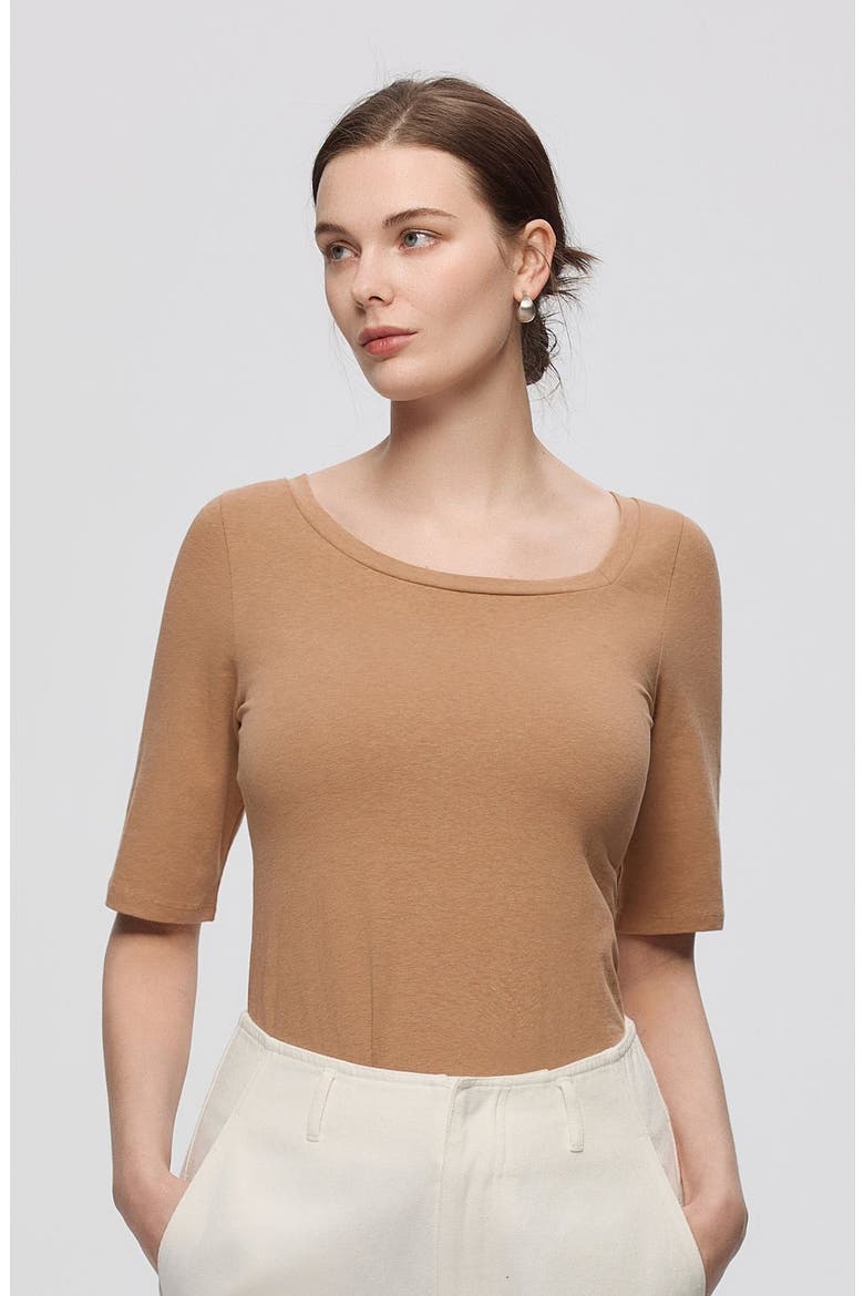 Hemp Essentials Asymmetrical Neckline Tee, Alternate, color, fawn