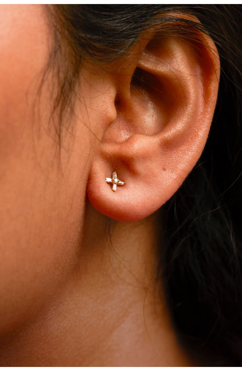 Haus of Brilliance 10K Yellow Gold 1/10 Ct Round and Baguette Diamond Criss Cross X Stud Earring, Alternate, color, Yellow