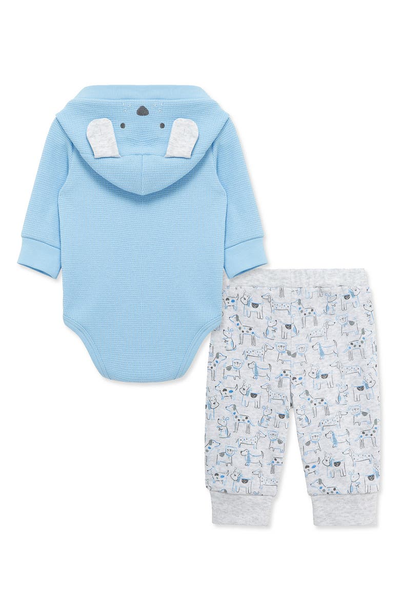 Little Me Hooded Waffle Knit Bodysuit & Pants, Alternate, color, 