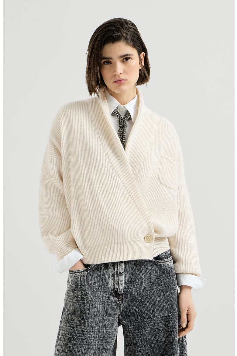 Cashmere English rib cardigan, Main, color, Butter