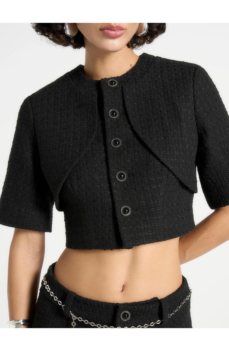 Manière De Voir Alba Tweed Mock Neck Curve Detailing Top, Alternate, color, Black