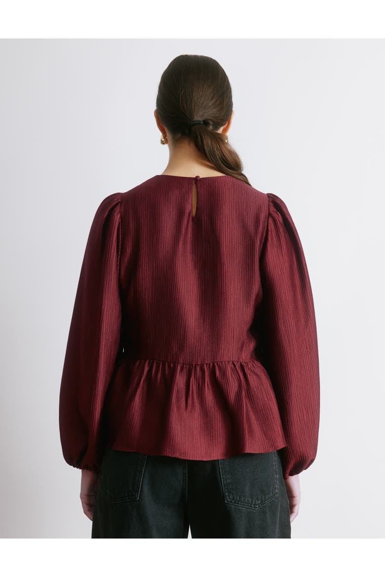 Crinkle Long Sleeve Satin Top, Alternate, color, Burgundy