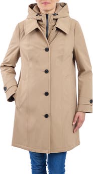 London Fog Water Resistant Bonded Raincoat with Bib Detail