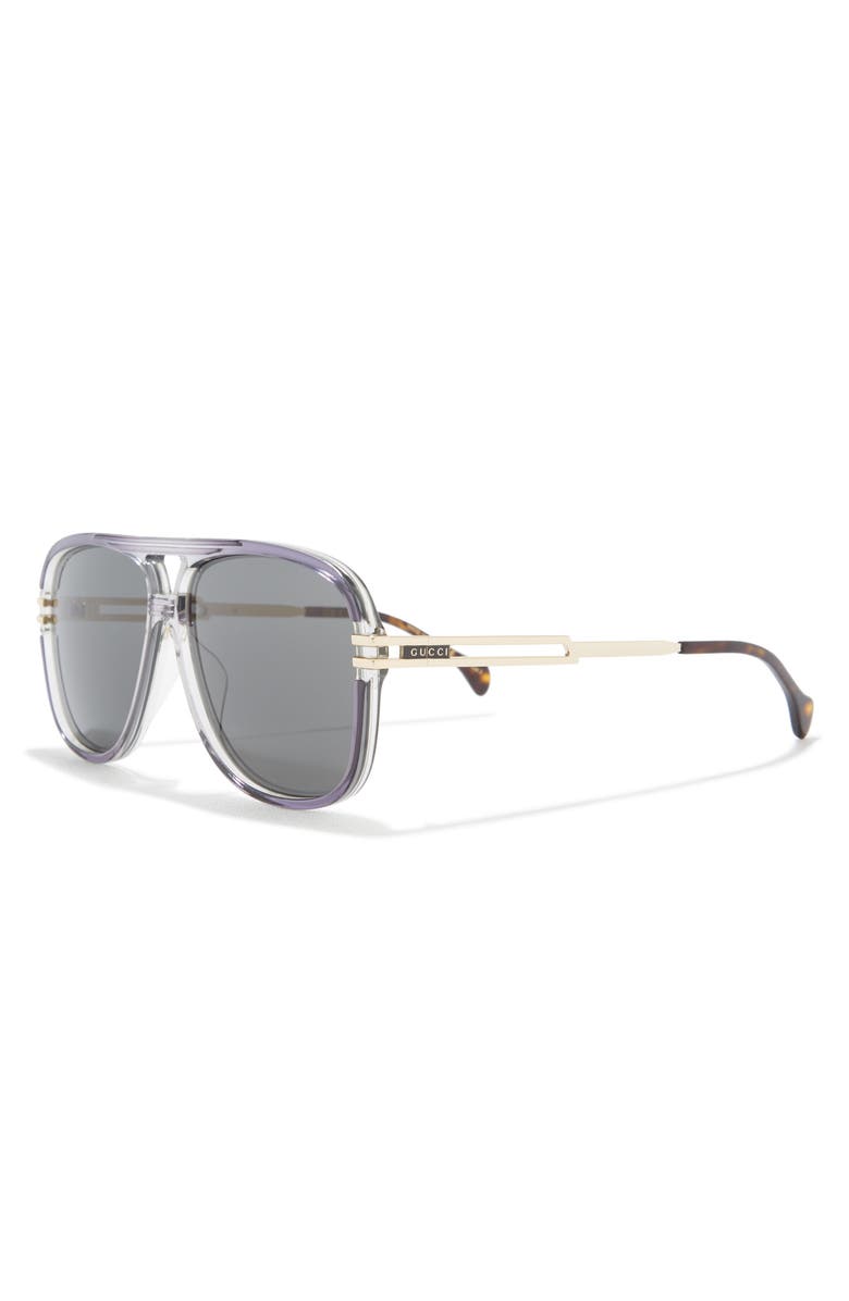 Gucci 63mm Novelty Aviator Sunglasses, Alternate, color, Grey Gold Grey