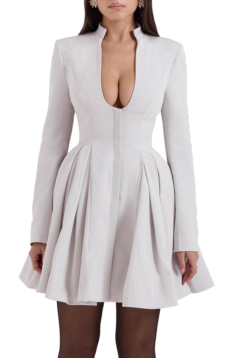 HOUSE OF CB Heiress Plunge Neck Long Sleeve Fit & Flare Dress, Alternate, color, Wind Chime