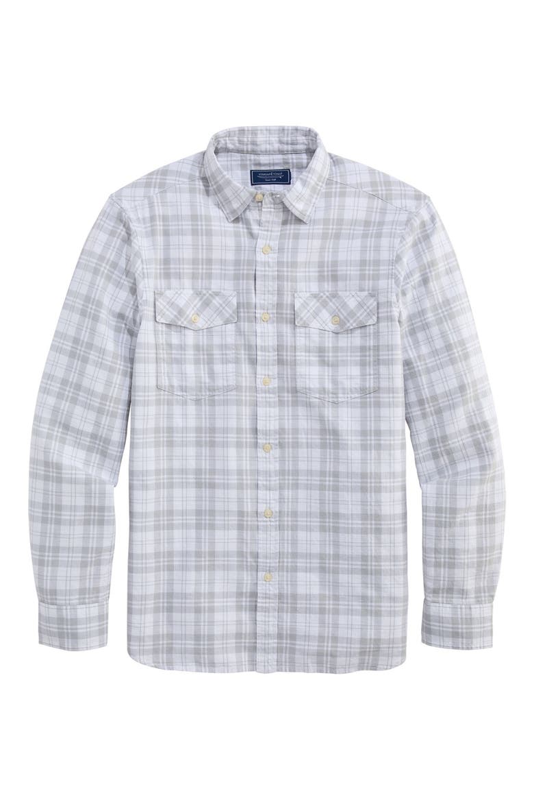 Hummock Pond Regular Fit Plaid Cotton Button-Up Shirt, Main, color, GRANITE