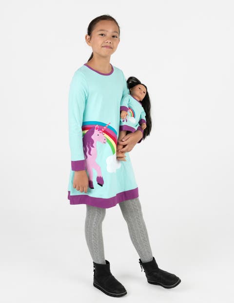 Girls Cotton Dress with Matching Doll Dress, Printed Design