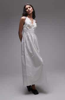 Topshop Embroidered Tie Front Cotton Sundress
