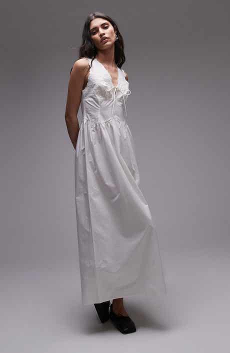Topshop Embroidered Tie Front Cotton Sundress
