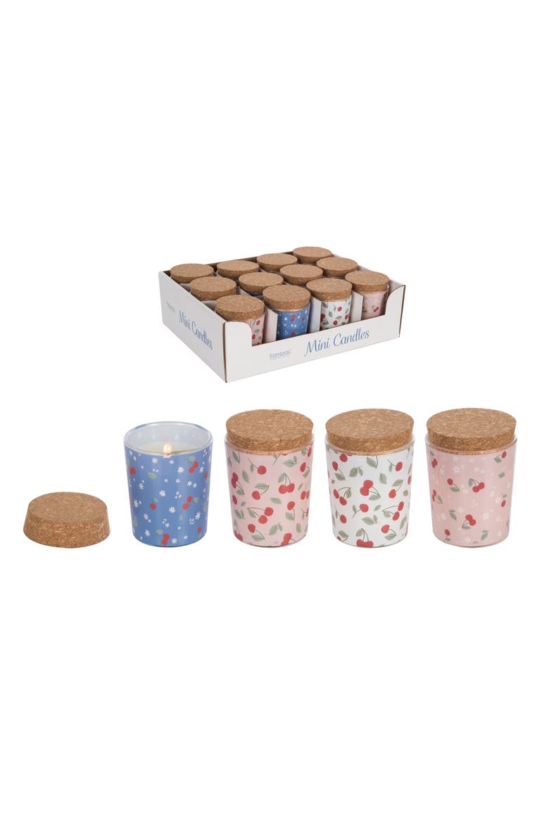 Mini Glass Cherry Candles Scent Wildflowers Set of 12 Jar Candle with Lid Wax Multicolored for Spring Tabletop Lighting, Main, color, Multicolored