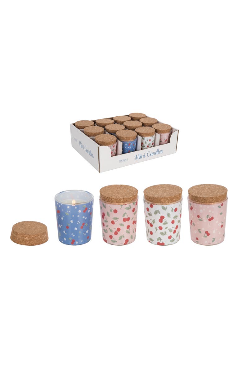 Transpac Mini Glass Cherry Candles Scent Wildflowers Set of 12 Jar Candle with Lid Wax Multicolored for Spring Tabletop Lighting, Main, color, Multicolored