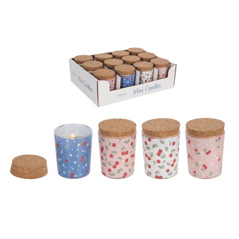 Mini Glass Cherry Candles Scent Wildflowers Set of 12 Jar Candle with Lid Wax Multicolored for Spring Tabletop Lighting