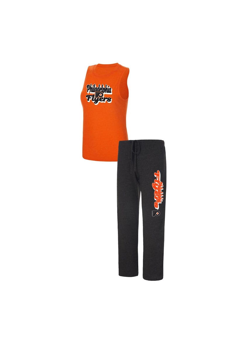 Women's Concepts Sport Heather Orange/Heather Black Philadelphia Flyers Meter Muscle Tank Top & Pants Sleep Set, Alternate, color, Black