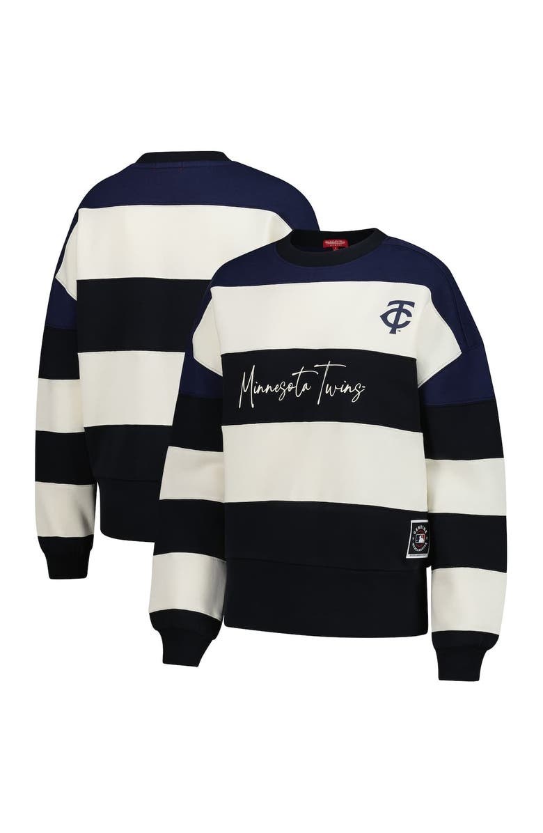 Mitchell & Ness Women's Mitchell & Ness Navy/Black Minnesota Twins Cooperstown Collection Blocked Fleece Pullover Sweatshirt, Alternate, color, Navy