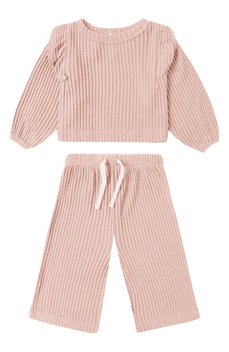 QUINCY MAE Ruffle Waffle Knit Top & Pants Set, Main, color, Rose
