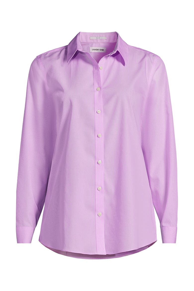Petite No Iron Button Front Shirt, Alternate, color, Aster Pink/White Micro Stripe