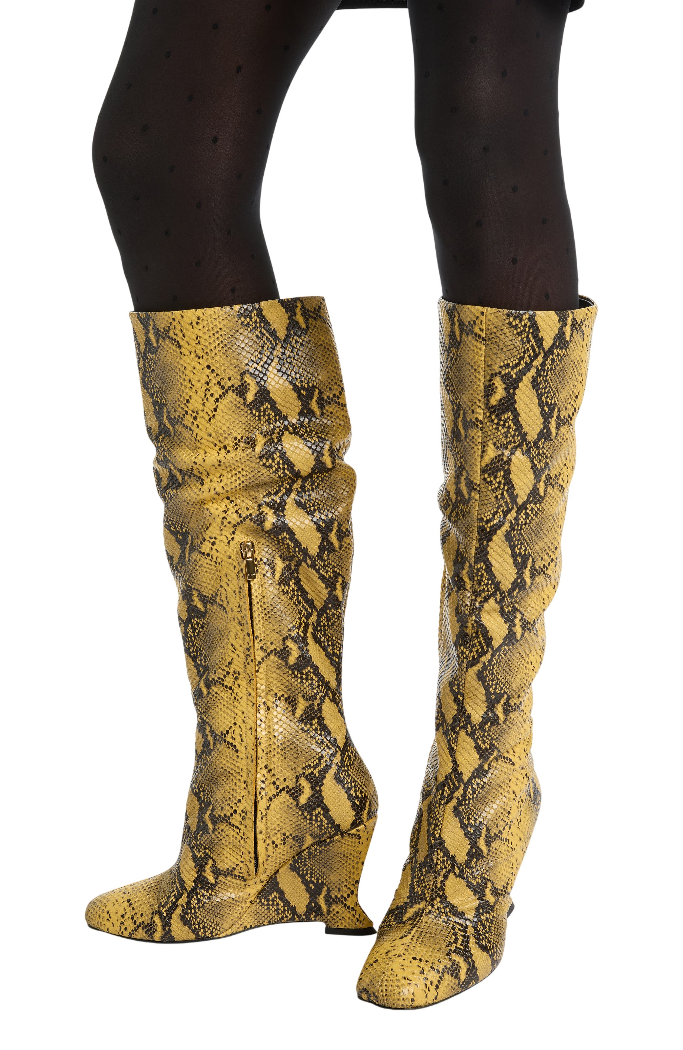 Wedge boots in python-effect leather, Alternate, color, yellow