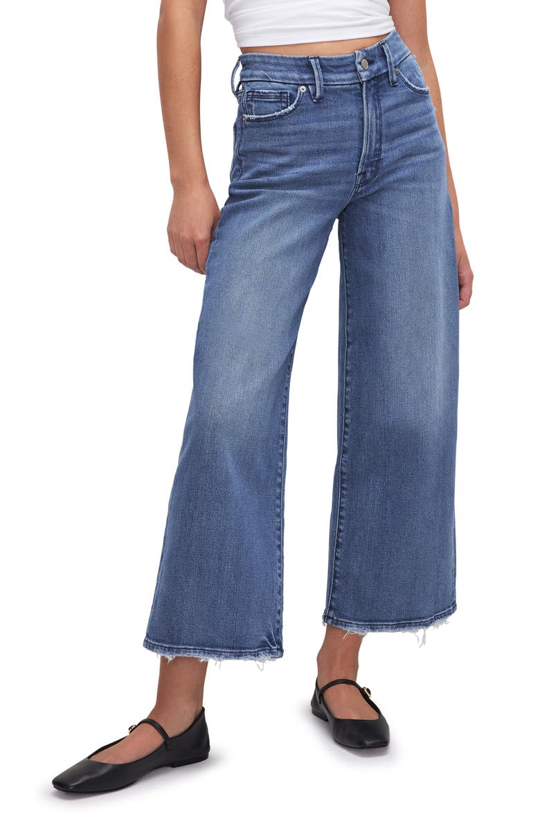 Good American Good Waist Crop Palazzo Jeans, Main, color, Indigo338