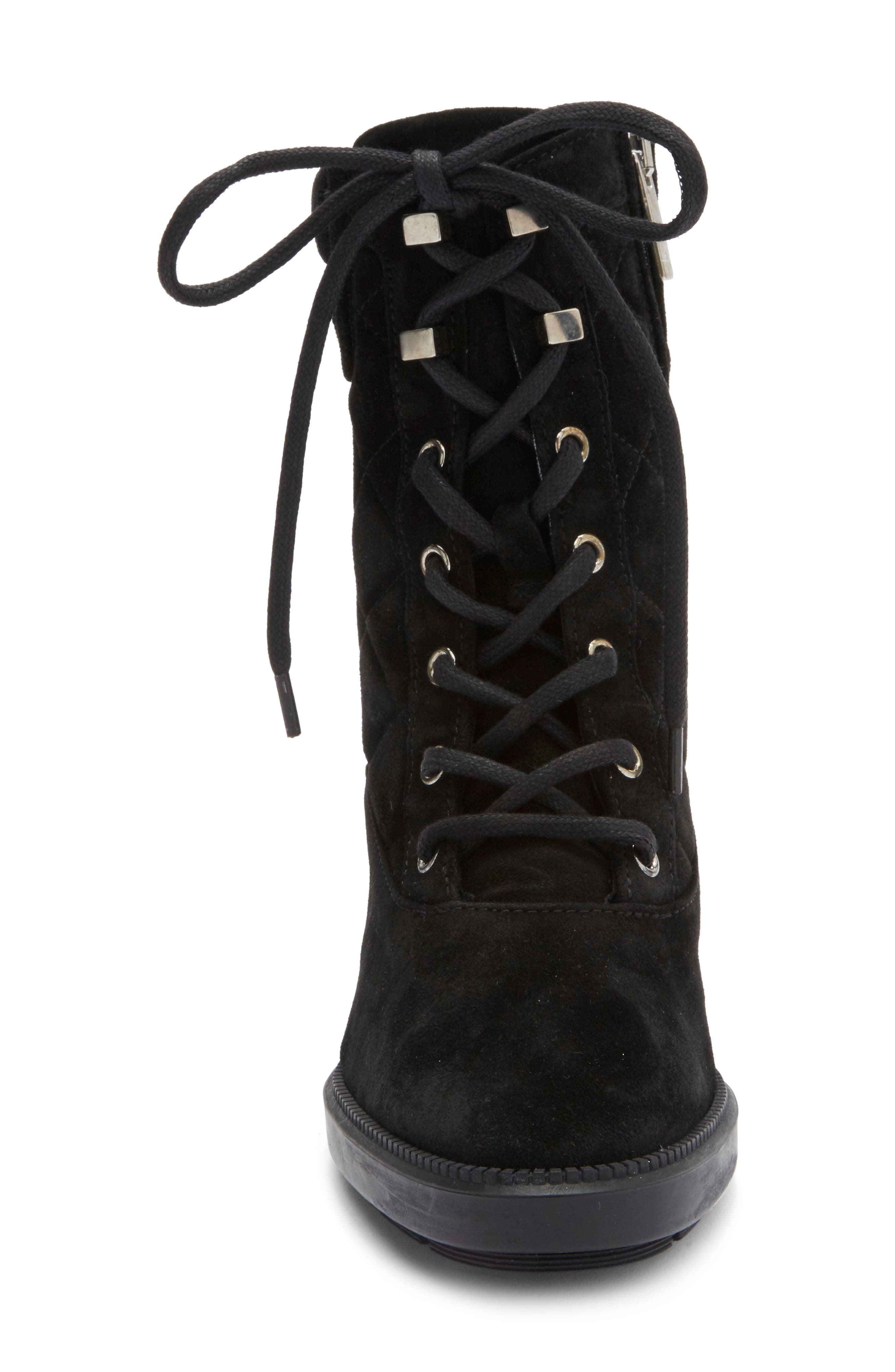 Aquatalia Iole Quilted Weatherproof Lace-Up Bootie, Alternate, color, Black