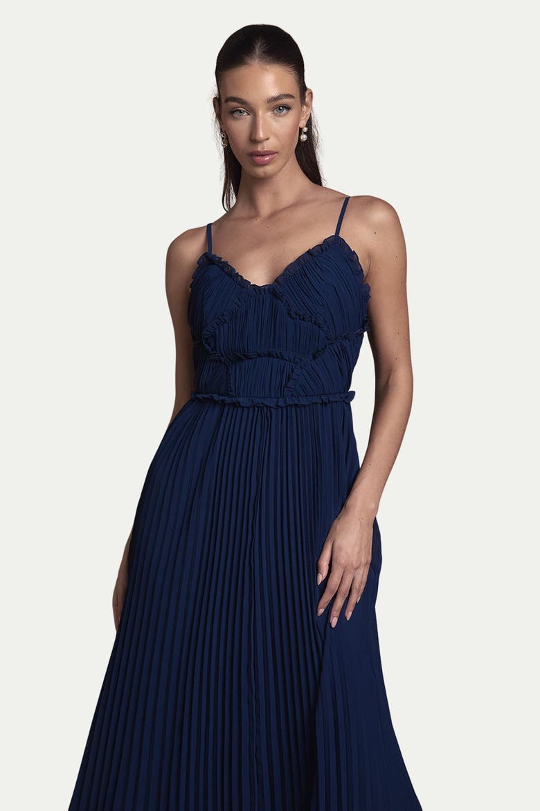 Bridesmaid Dress With Ruffle Detail, Alternate, color, Navy