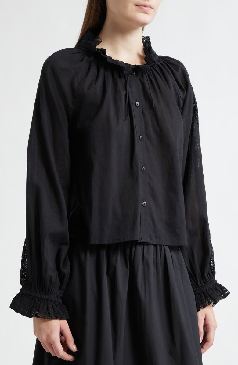 MILLE Annette Lace Detail Cotton Button-Up Shirt, Alternate, color, Black