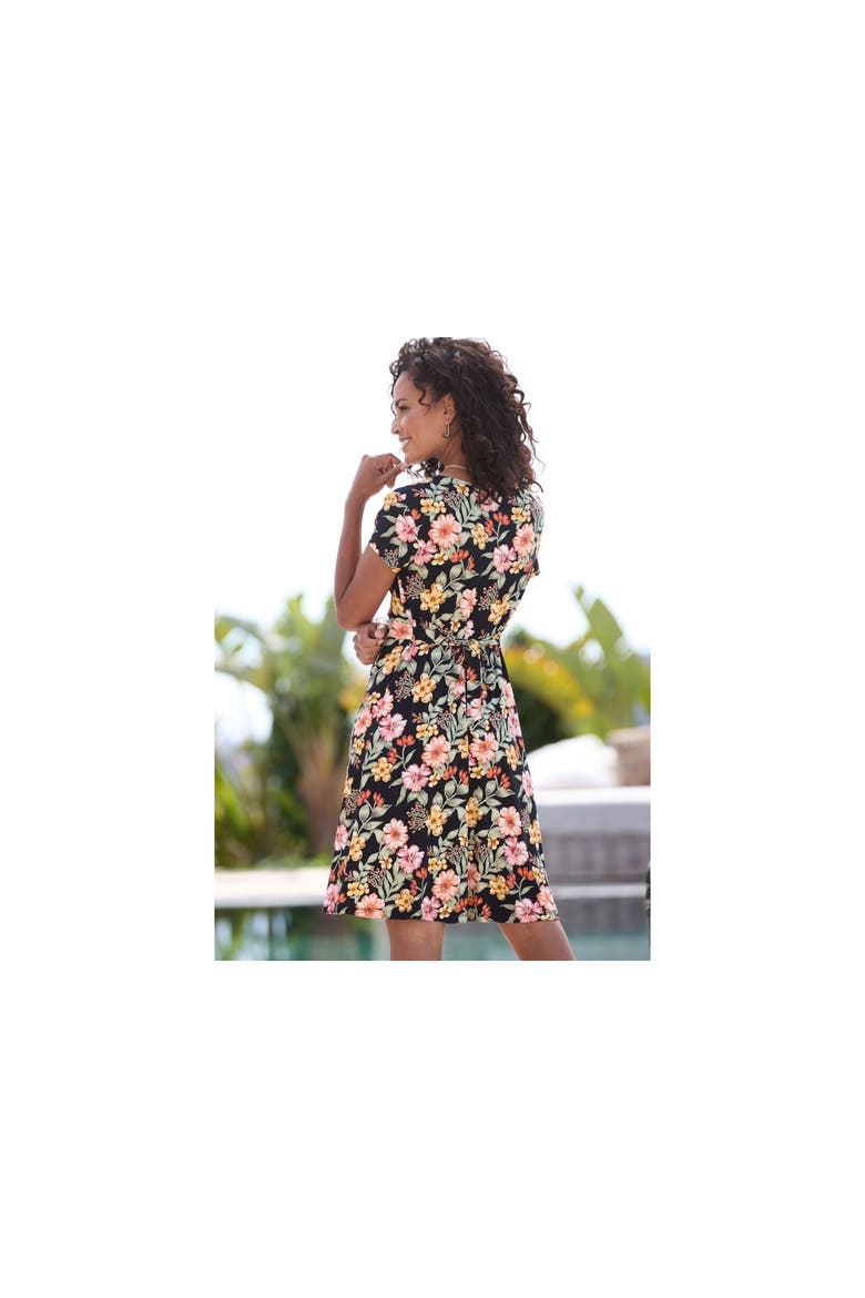 Floral Short Sleeve Dress, Alternate, color, Black Printed