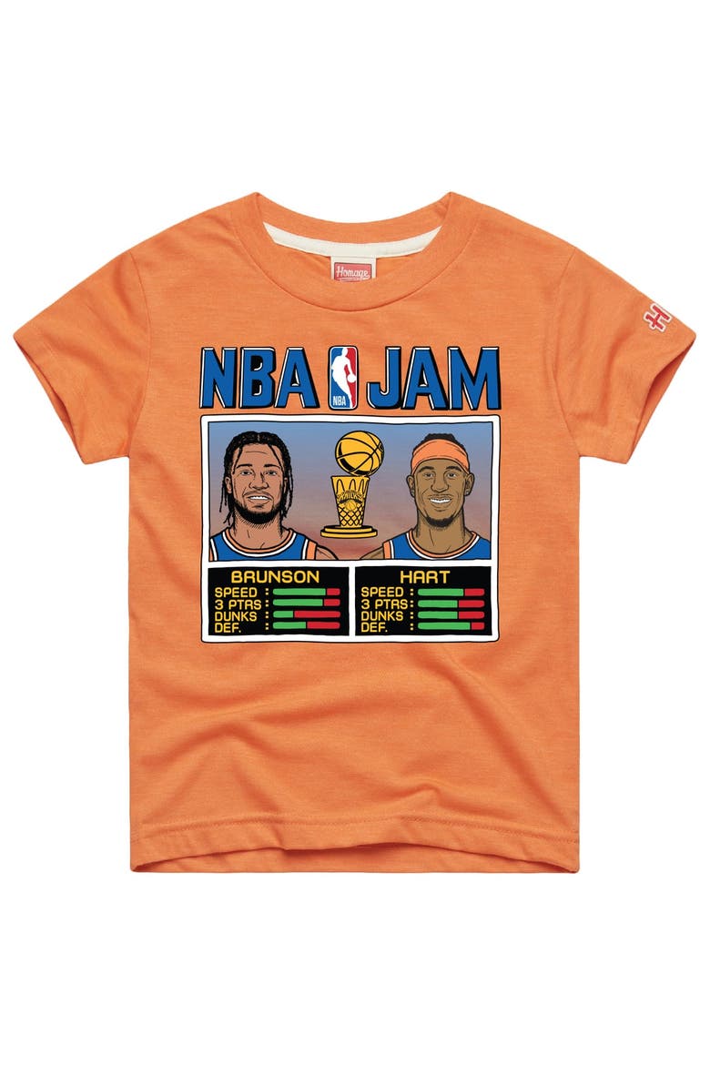 Youth Homage Jalen Brunson & Josh Hart Orange New York Knicks NBA Jam Tri-Blend T-Shirt, Main, color, Orange