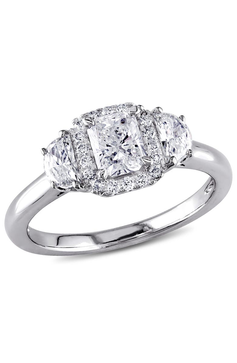 Julianna B. Diamond Radiant Halo 3-Stone Engagement Ring 14k, Main, color, 14K White Gold