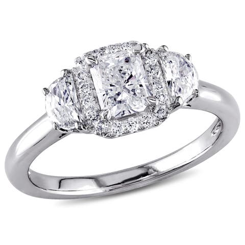 Diamond Radiant Halo 3-Stone Engagement Ring 14k
