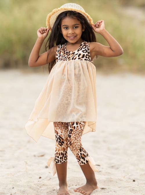 MIA BELLE GIRLS MIA BELLE GIRLS GIRLS FIERCE CONFIDENCE HI-LO TUNIC AND LEOPARD LEGGING SET