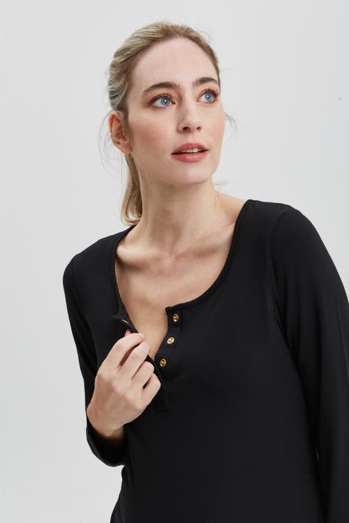 Nom Maternity Heart On Your Sleeve Henley Nursing Nightgown In Black