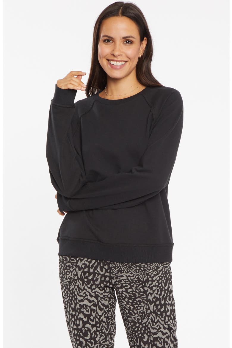 Raglan Sleeve Cotton Blend Sweatshirt, Alternate, color, BLACK