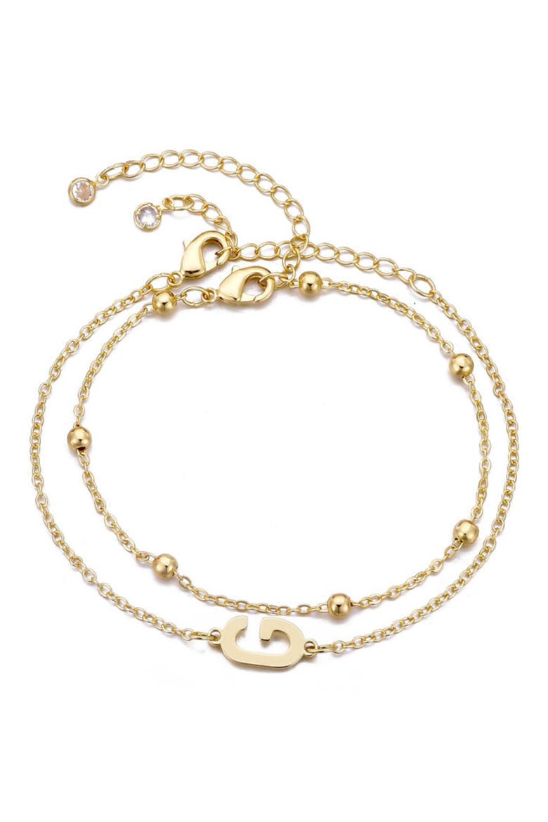 2-Piece Initial Bead Chain Bracelet Set, Main, color, GOLD-G