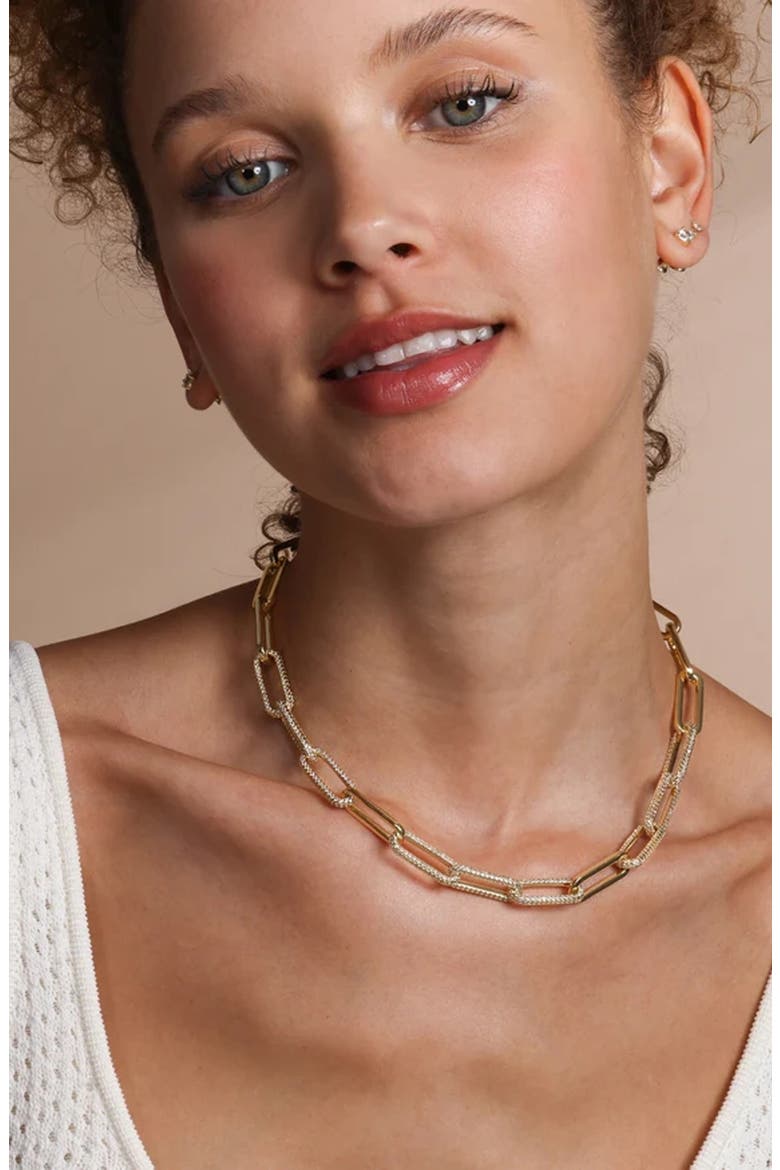 Carrie Pavé Chain Link Necklace, Alternate, color, GOLD
