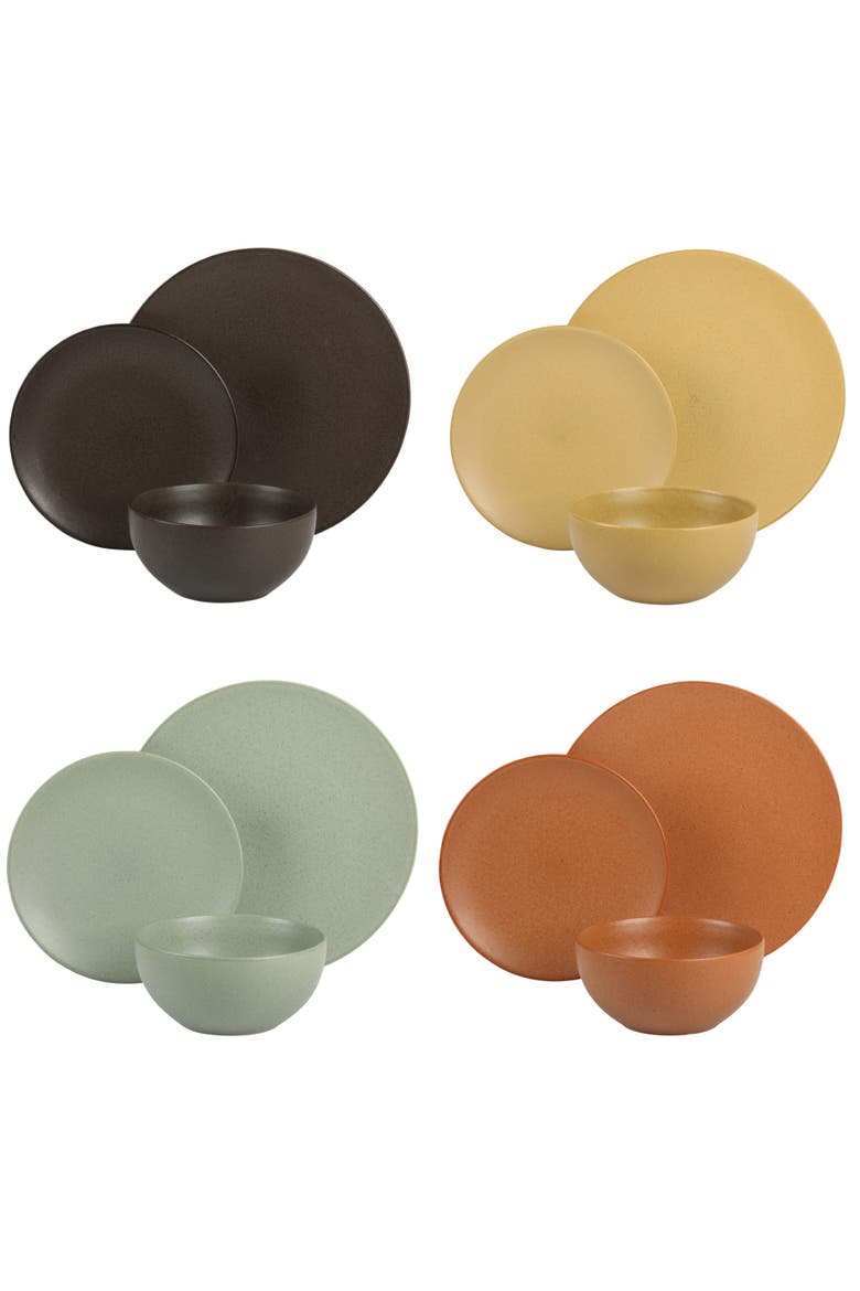 Capetown Reactive Glaze Round Stoneware Dinnerware, Black, Yellow, Orange, Alternate, color, Multicolors