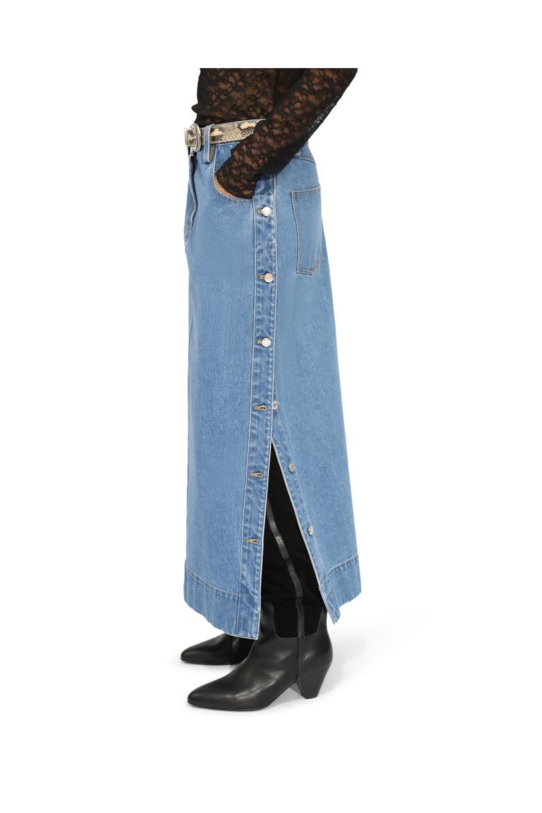 Edge Line Denim Maxi Skirt with Side Buttons, Alternate, color, Dark Blue