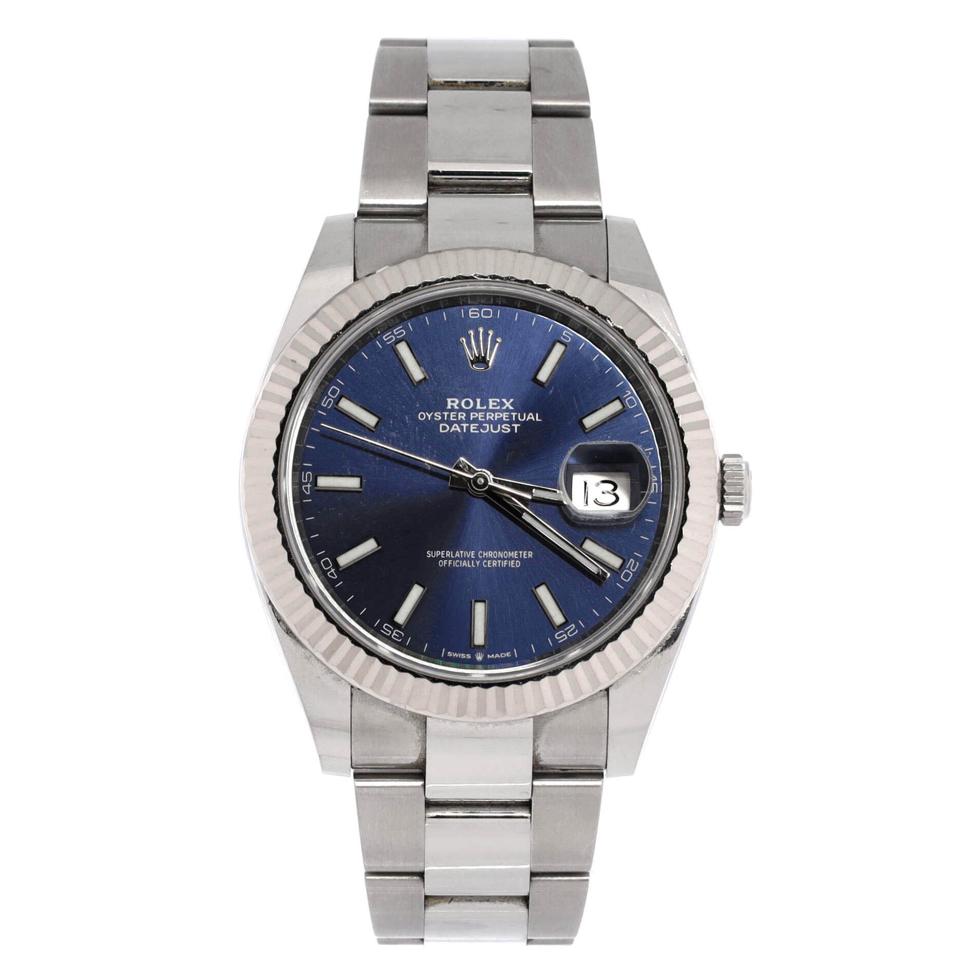 Oyster Perpetual Datejust Automatic Watch Stainless Steel and White Gold 41, Main, color, Metallic Silver